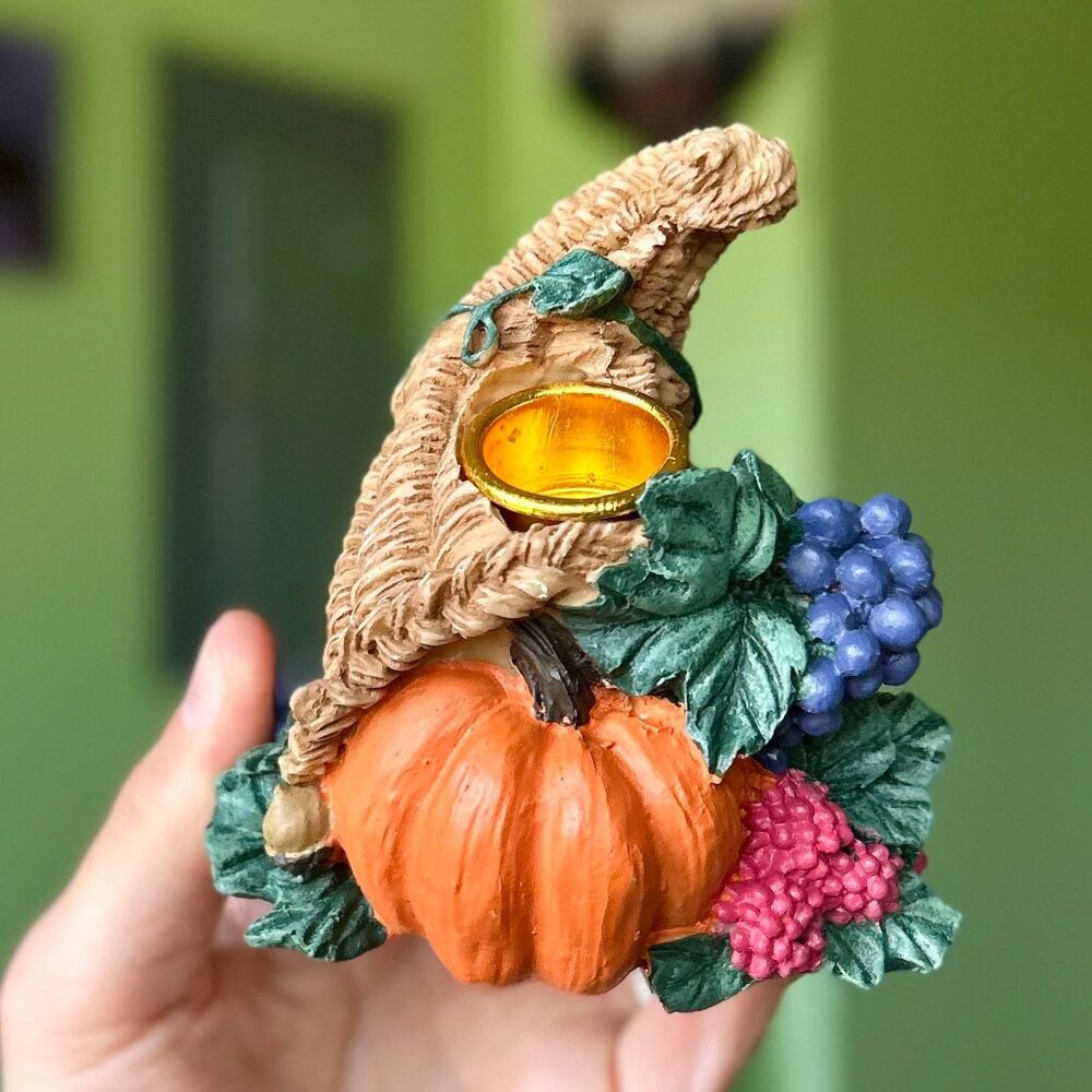 VTG Harvest Textured 3D Fall Autumn Pumpkin Cornucopia Candlestick Holder
